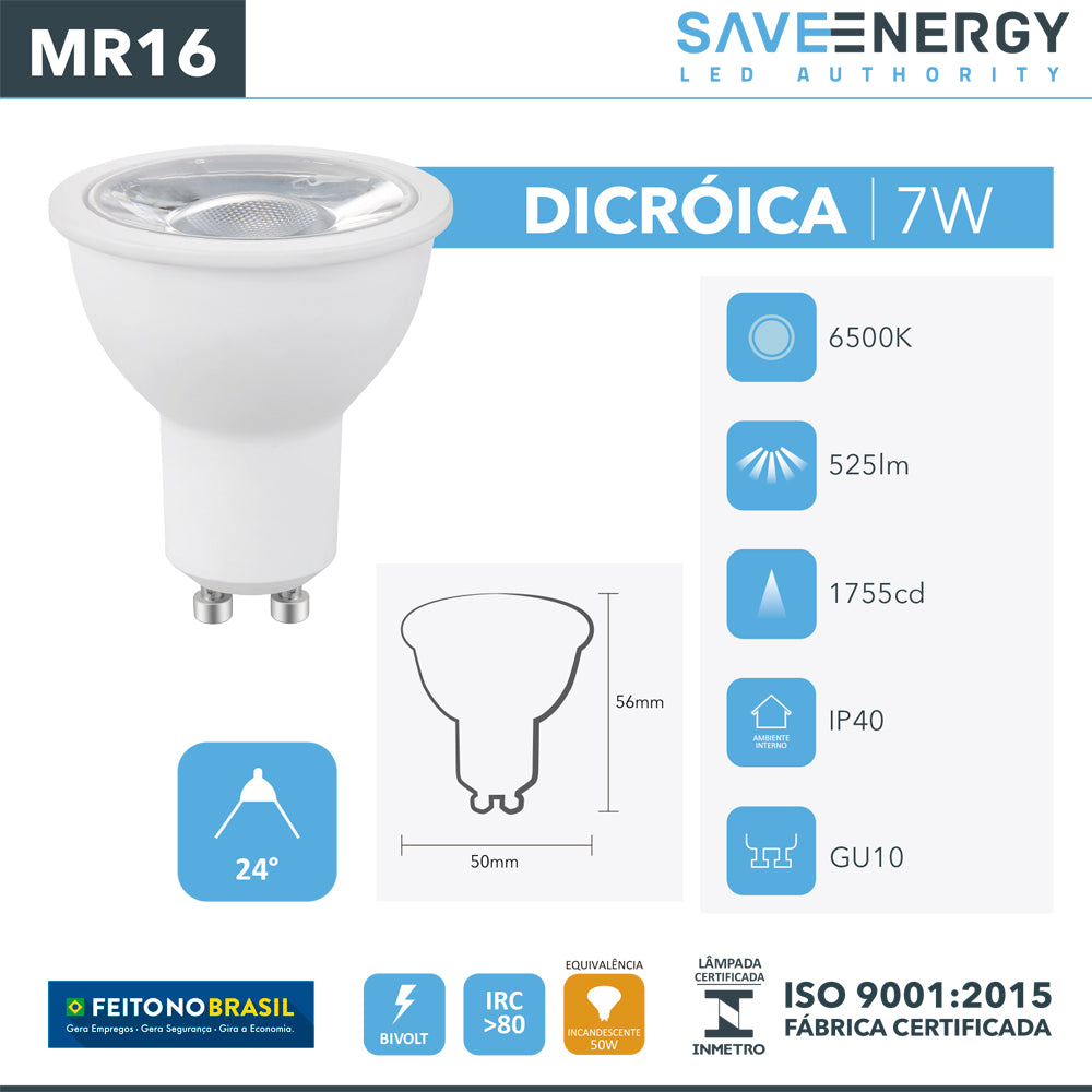 Lâmpada Led MR16 GU10 7w Save Energy 6500k Branco Frio