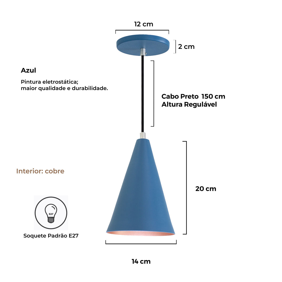 Pendente Lustre Luminária Cone Azul