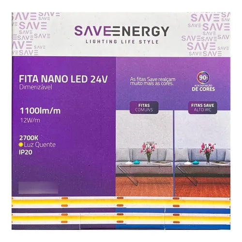 Fita Led Nano SaveEnergy 24v 12w/m Ip20 2m 2700k Dimerizável
